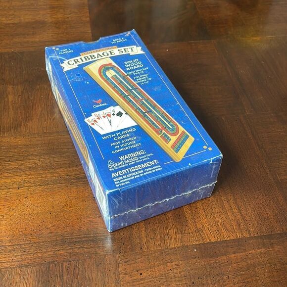 Solid Wood Cribbage Set with Playing Cards New Sealed - Picture 2 of 6
